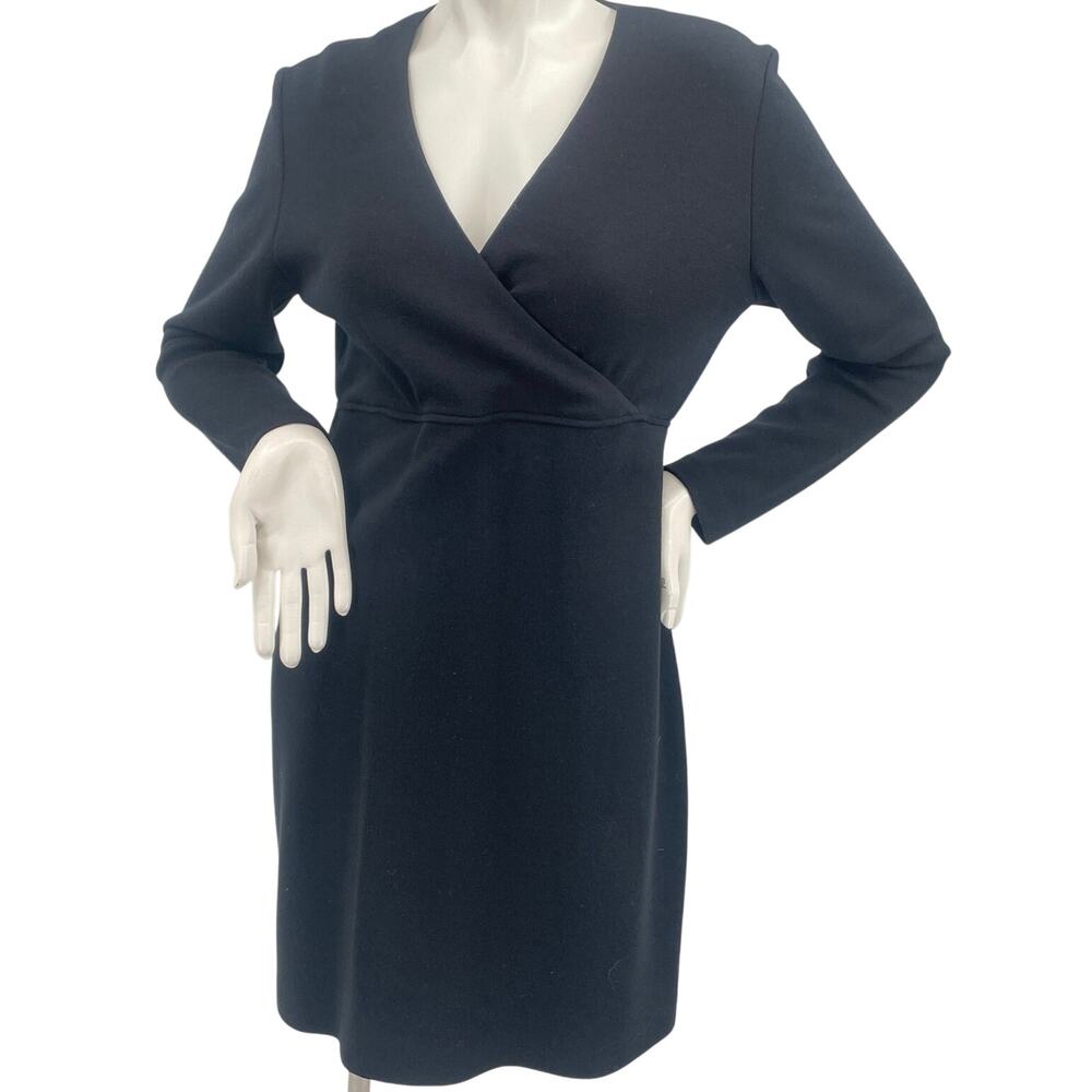 Ann Taylor Womens 100% Wool Black Wrap Bodice Sheath Long Sleeve Midi Dress Sz 8